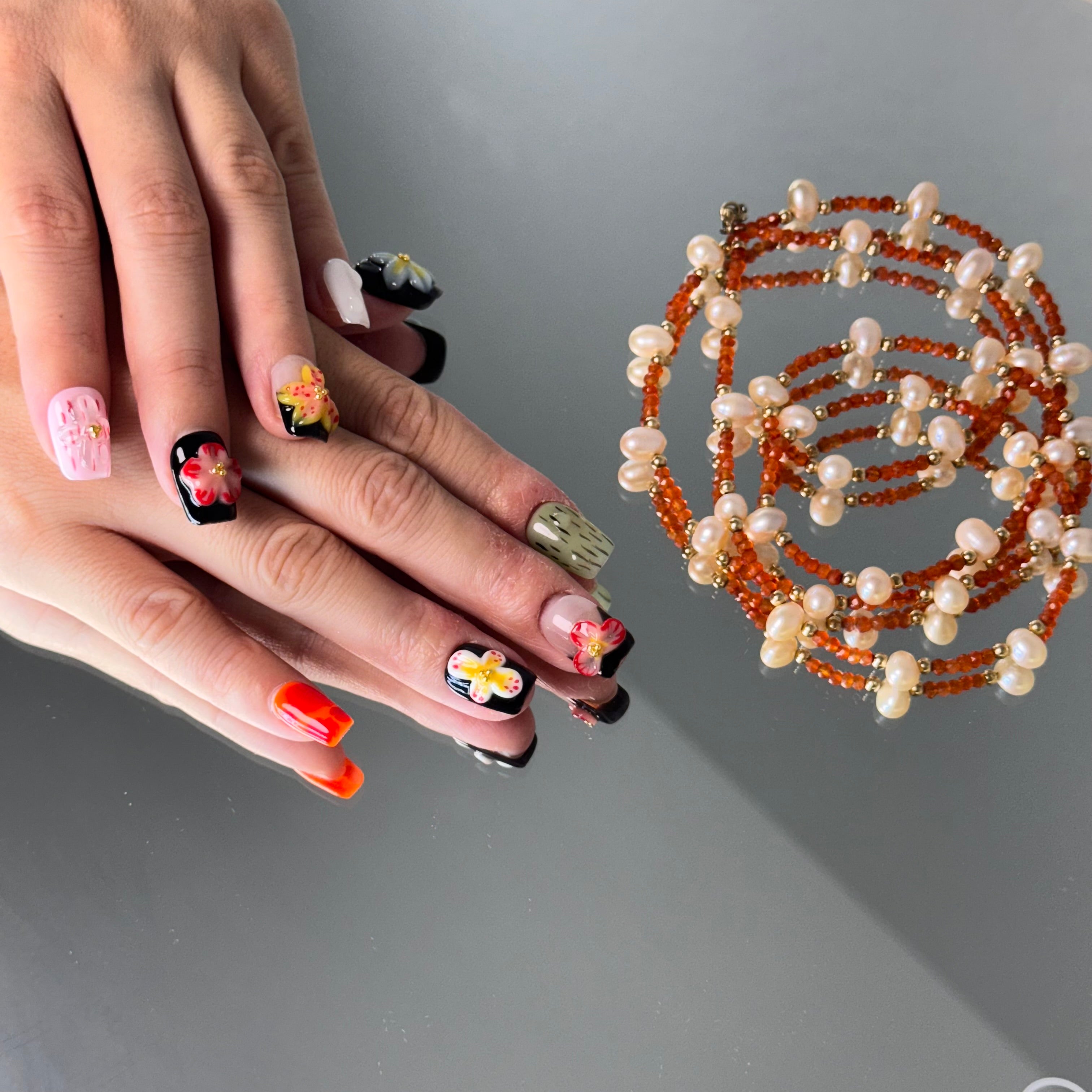 Tropical Garden 3D Mixed-Color Press-On Nails