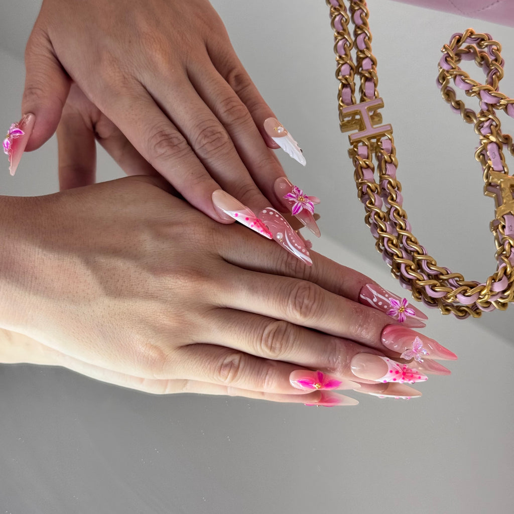 Tropical Pink Orchid 3D Press-On Nails