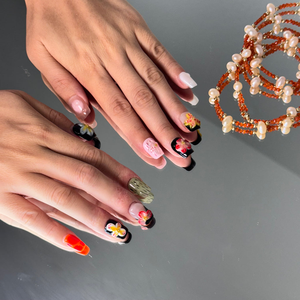 Tropical Garden 3D Mixed-Color Press-On Nails