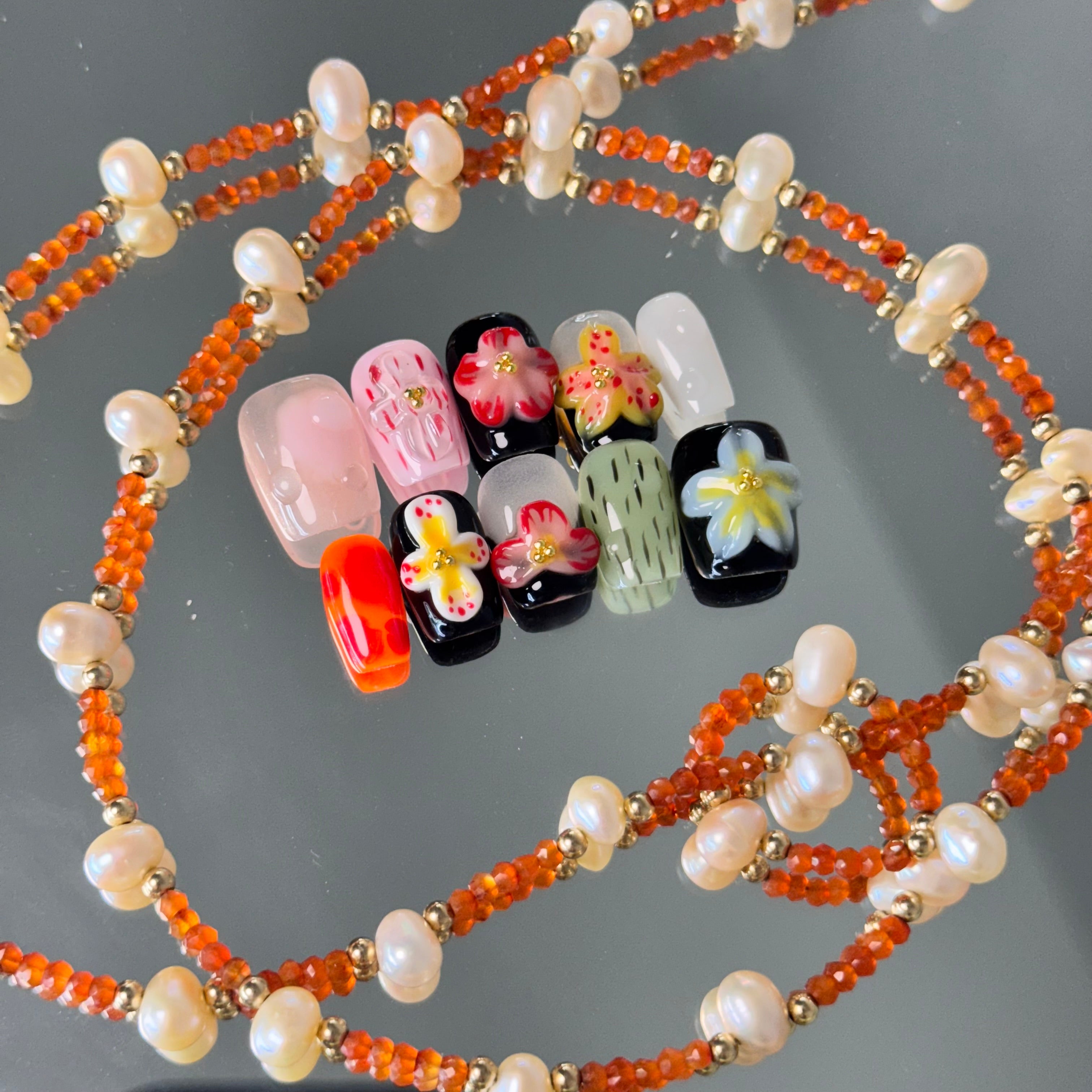 Tropical Garden 3D Mixed-Color Press-On Nails