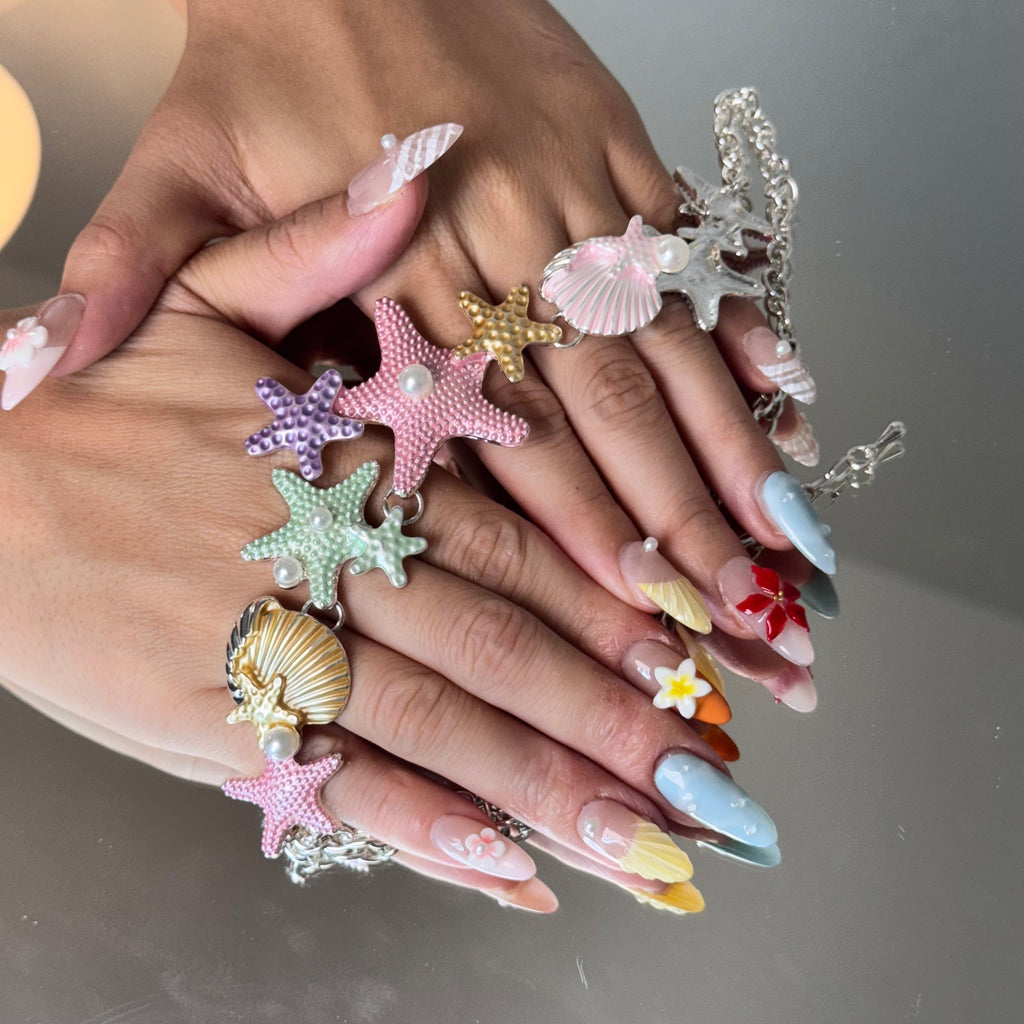 Tropical Flower Nail Set – Colorful Summer Press-On Nails with 3D Floral Accents