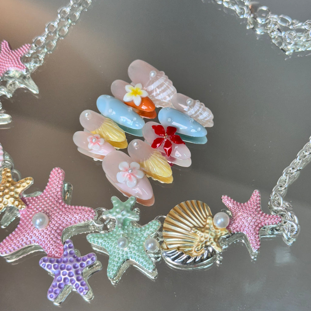 Tropical Flower Nail Set – Colorful Summer Press-On Nails with 3D Floral Accents