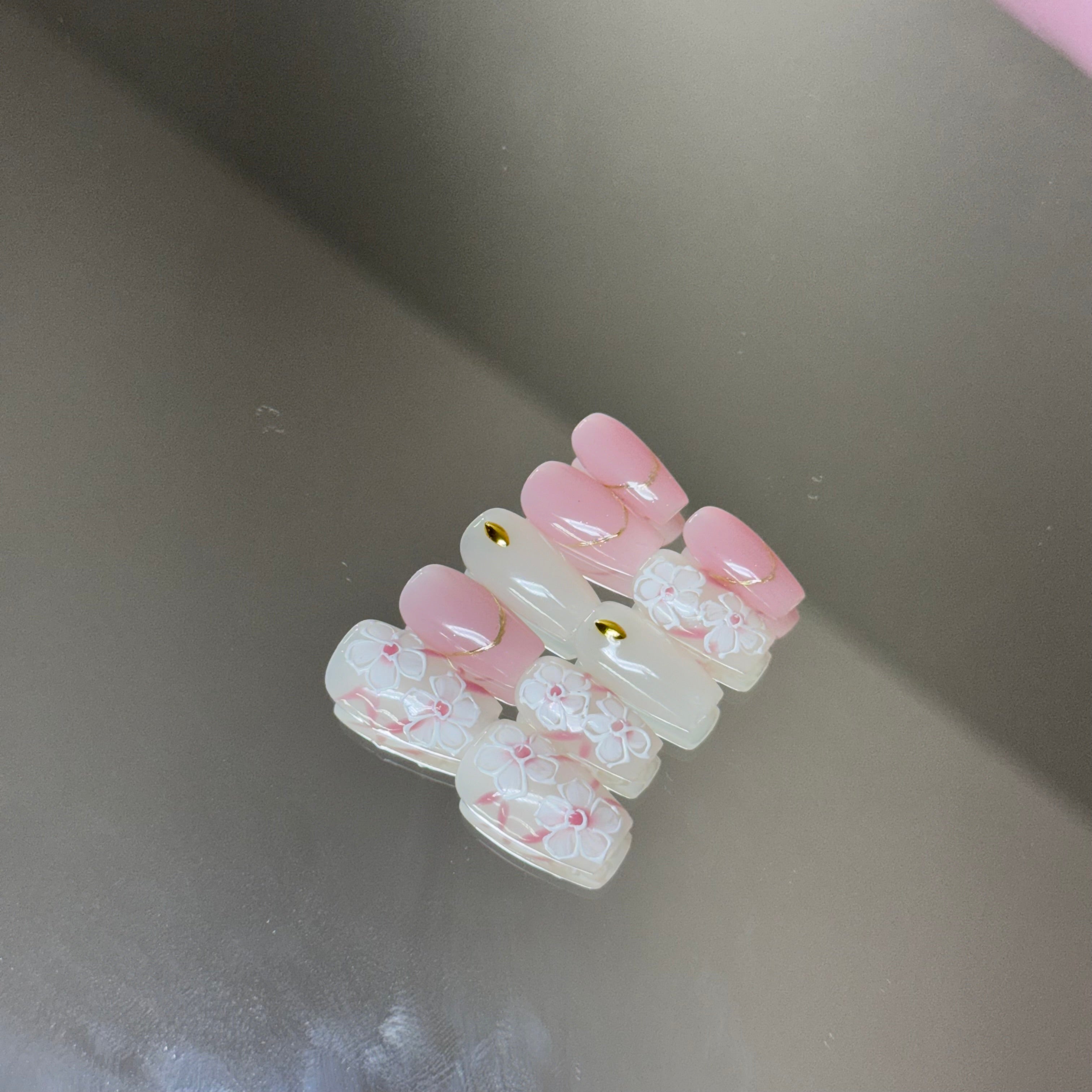 Pastel Pink 3D Floral Press-On Nails
