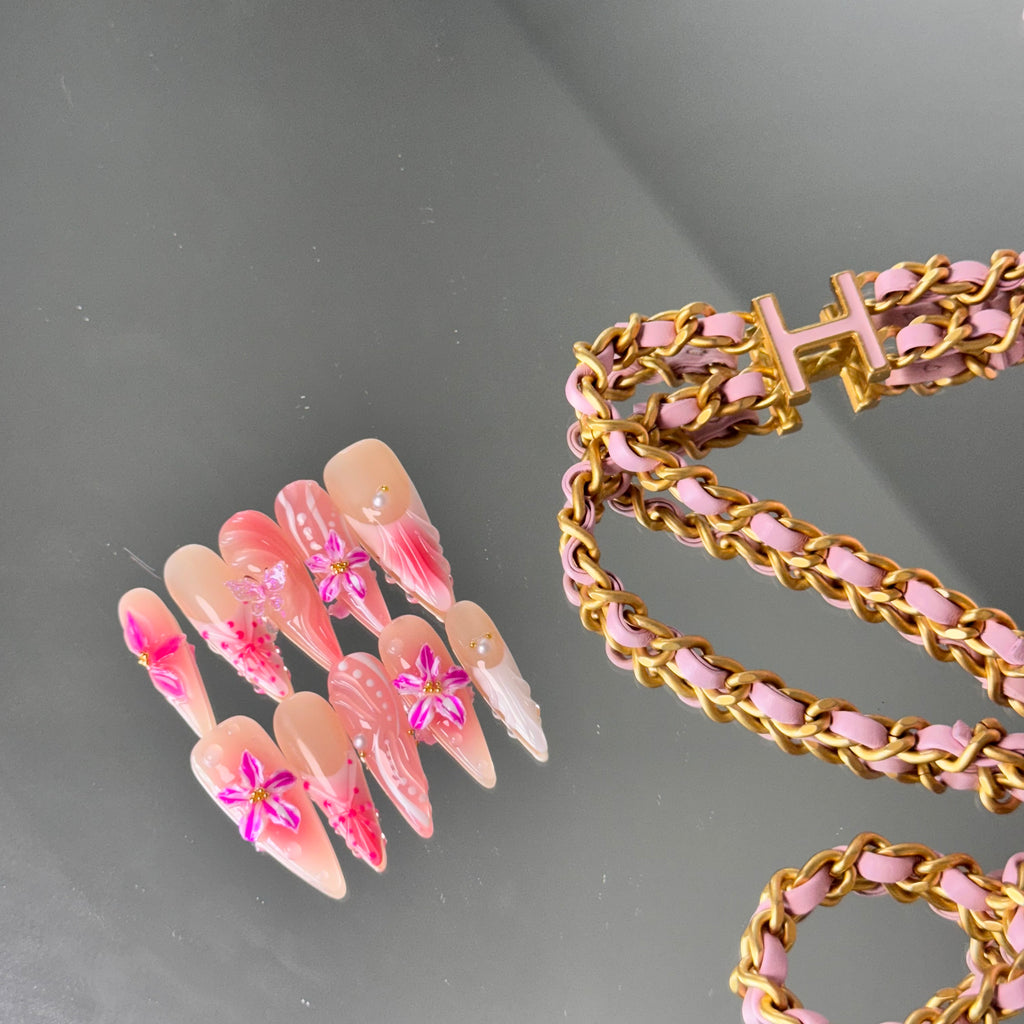 Tropical Pink Orchid 3D Press-On Nails