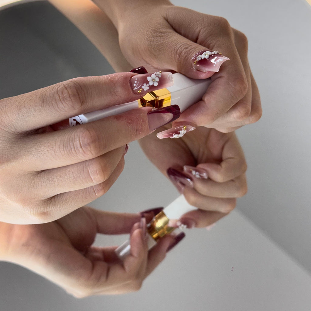 Wine Red Blossom Gradient Press-On Nails