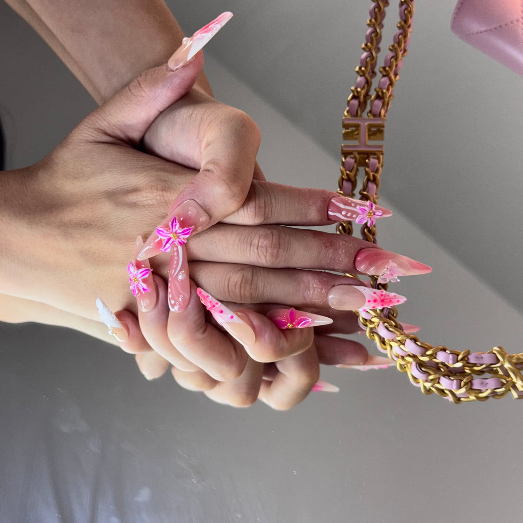 Tropical Pink Orchid 3D Press-On Nails