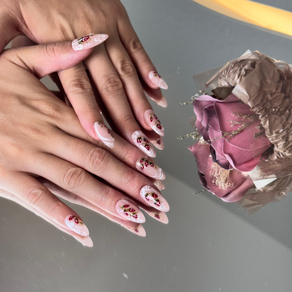 Strawberry Milk Nail Set – Cute Pink Press-On Nails with Berry Design