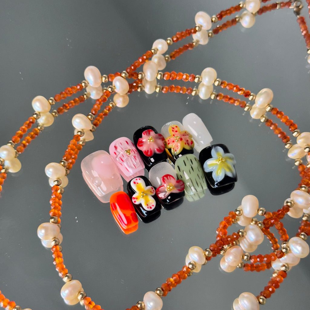 Tropical Garden 3D Mixed-Color Press-On Nails