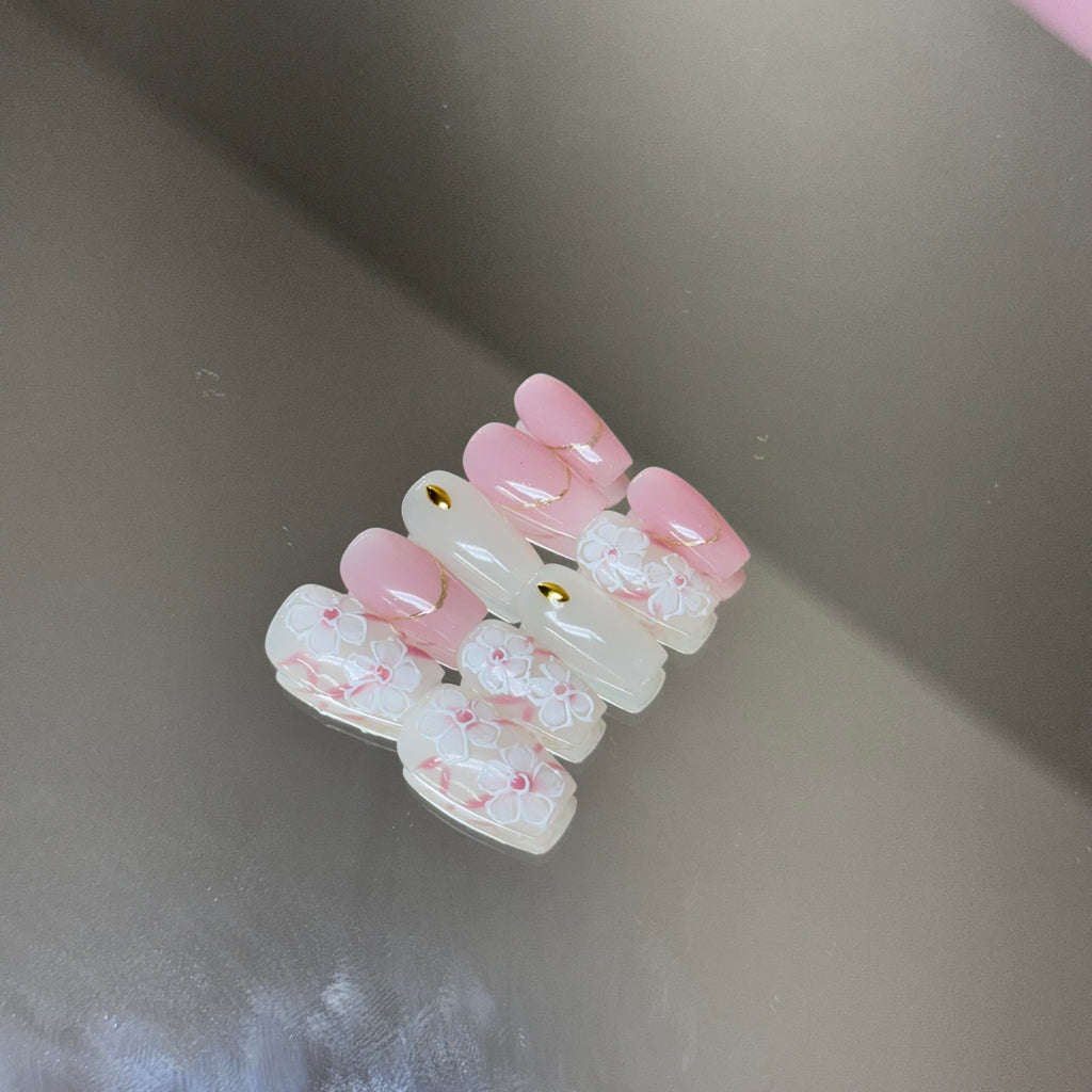 Pastel Pink 3D Floral Press-On Nails