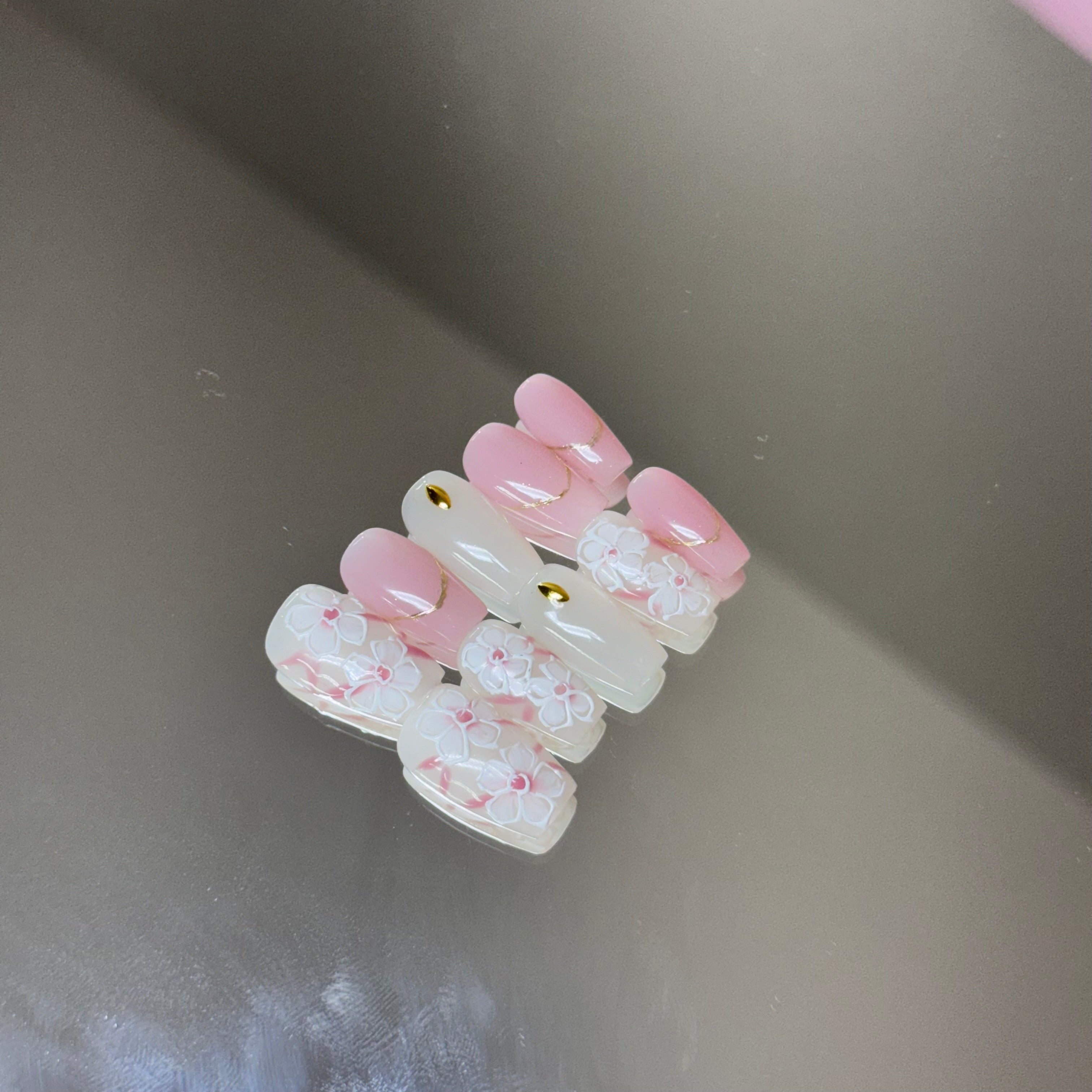 Pastel Pink 3D Floral Press-On Nails