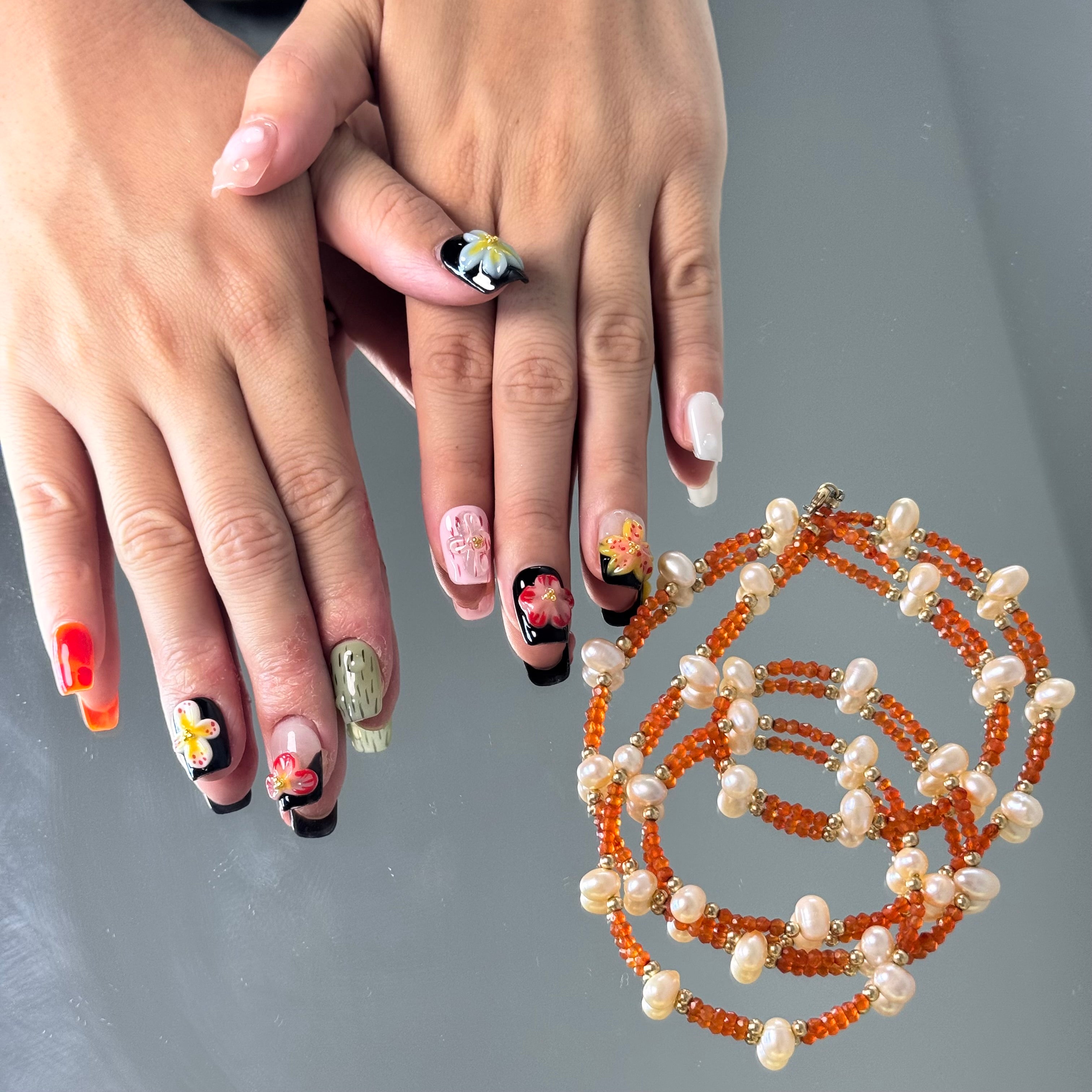 Tropical Garden 3D Mixed-Color Press-On Nails