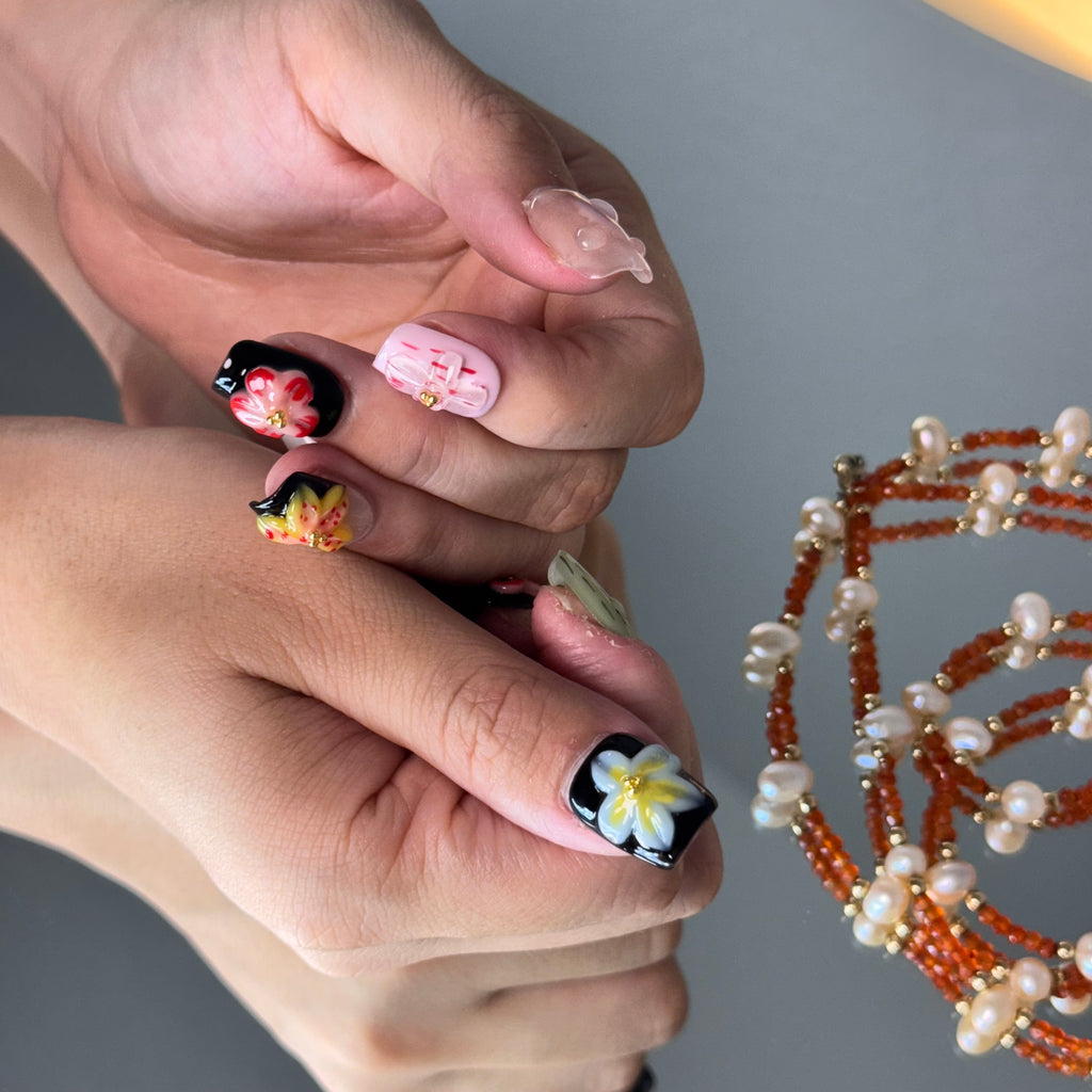 Tropical Garden 3D Mixed-Color Press-On Nails