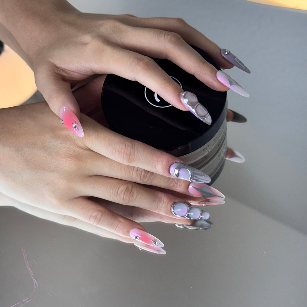 Holographic Chrome Nail Set – Pink & Purple Galaxy Press-On Nails