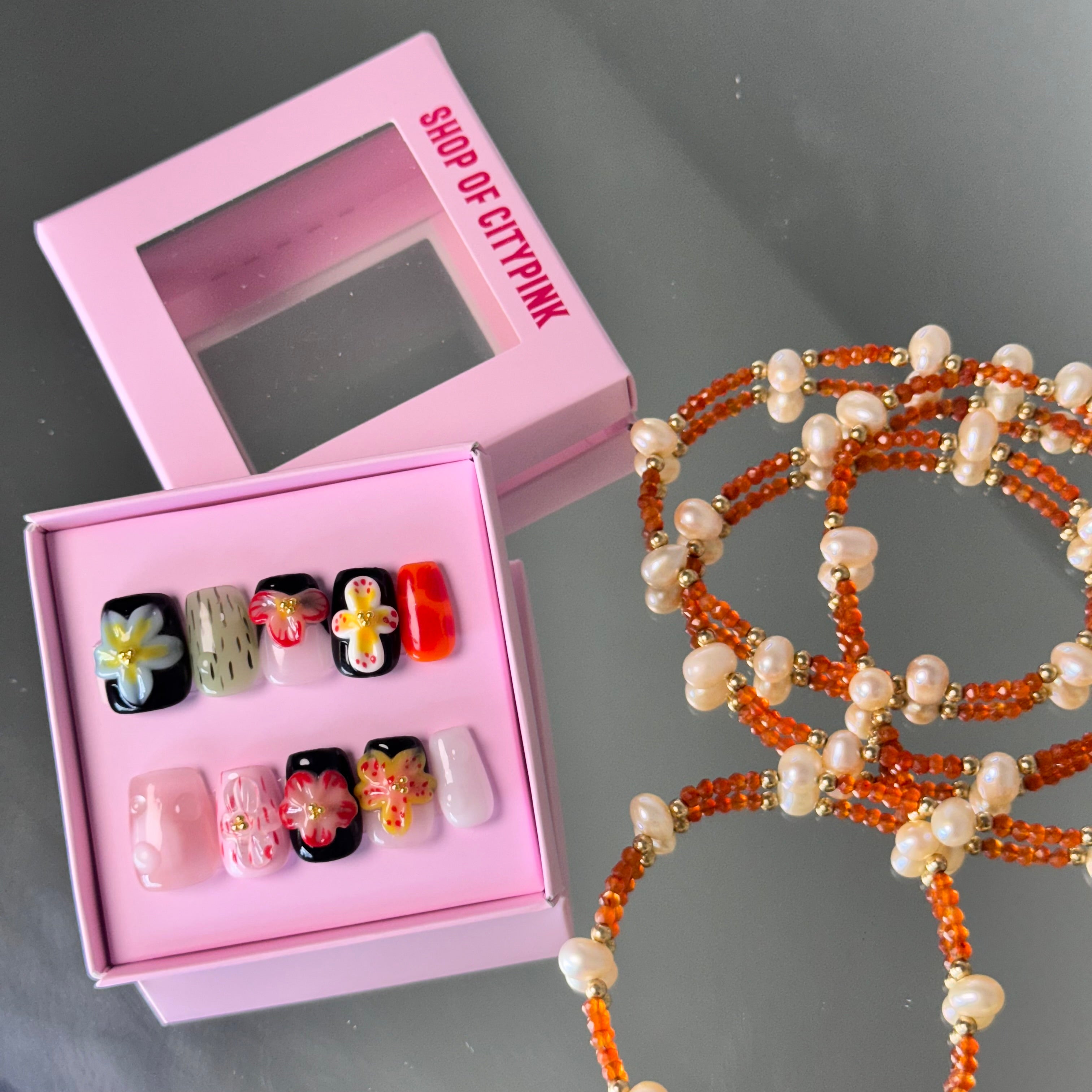 Tropical Garden 3D Mixed-Color Press-On Nails