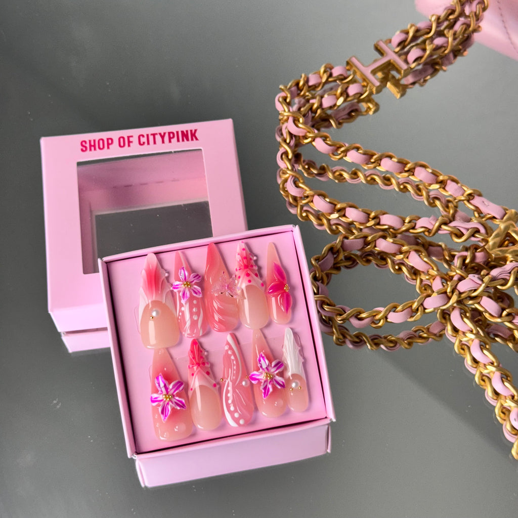 Tropical Pink Orchid 3D Press-On Nails