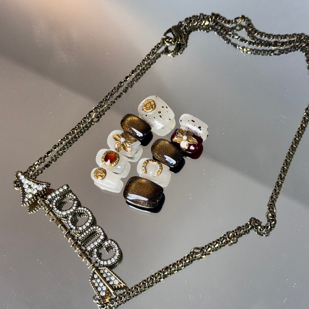 Handmade Press-On Nails – Black & Gold Glam Design (Square Shape)