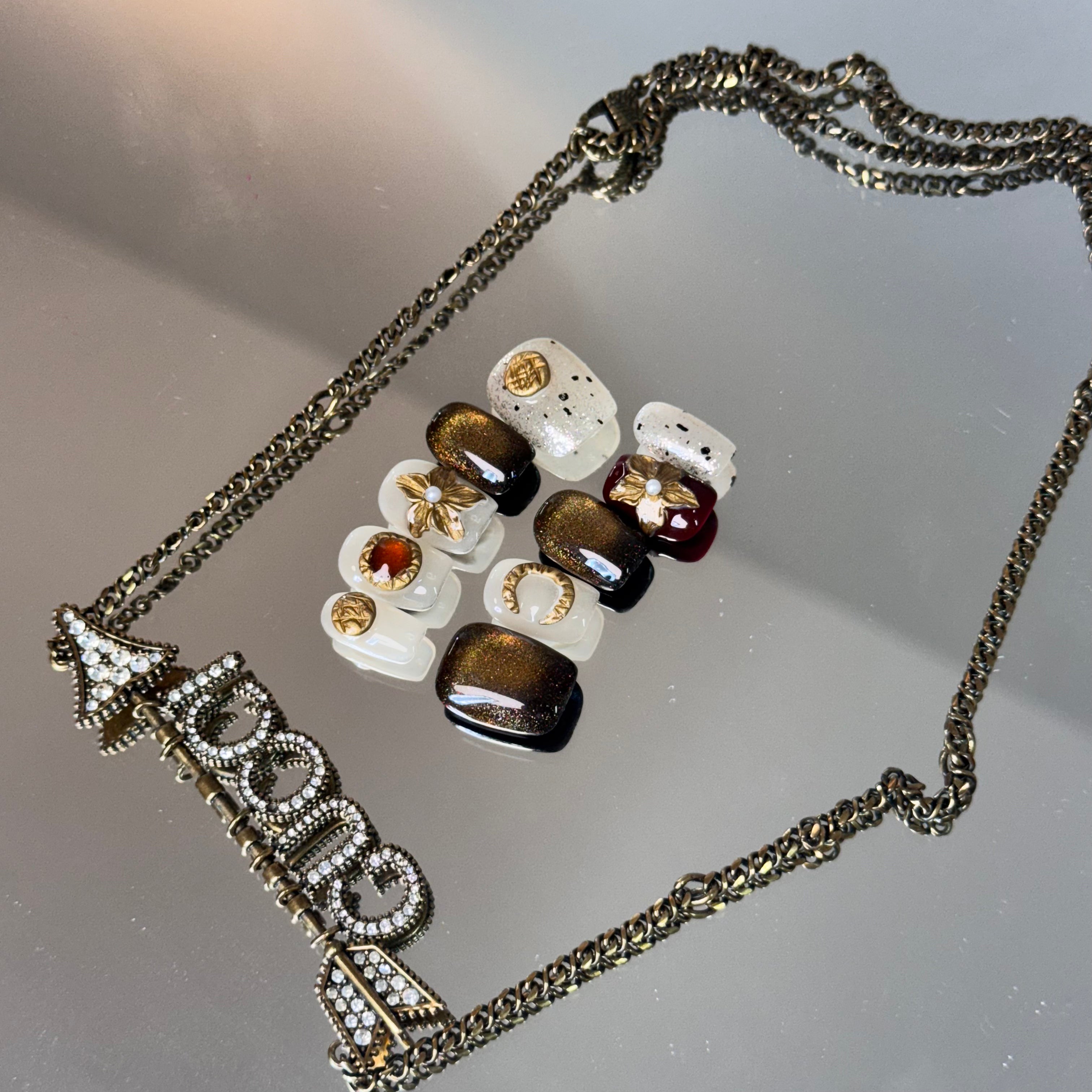 Handmade Press-On Nails – Black & Gold Glam Design (Square Shape)