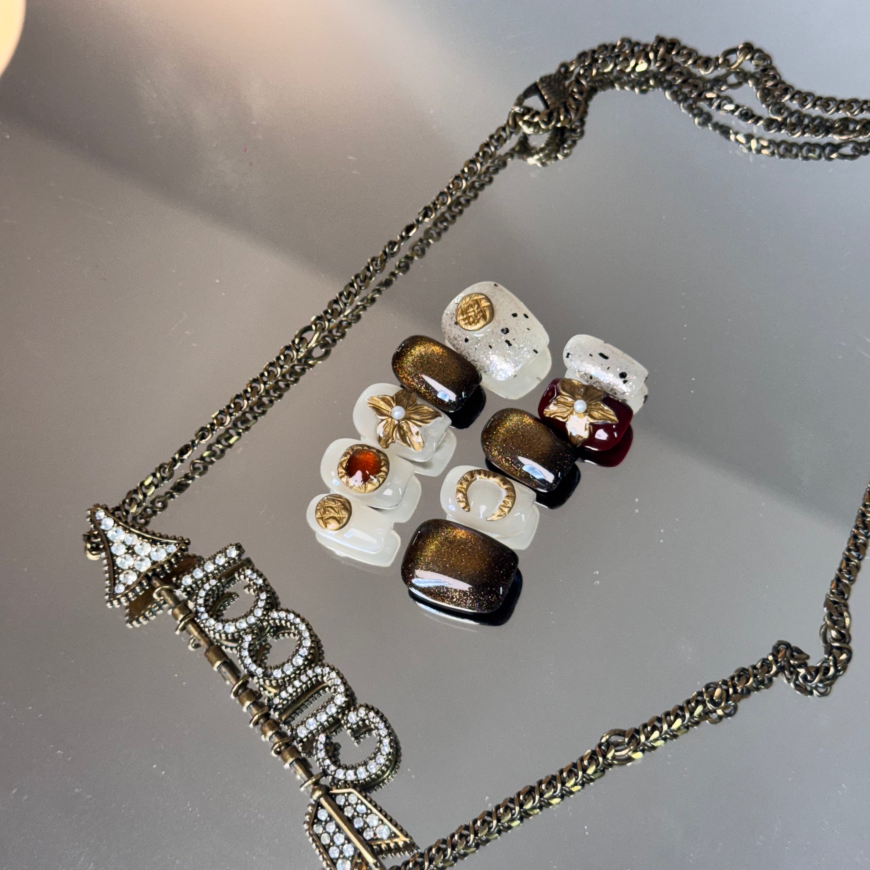 Handmade Press-On Nails – Black & Gold Glam Design (Square Shape)