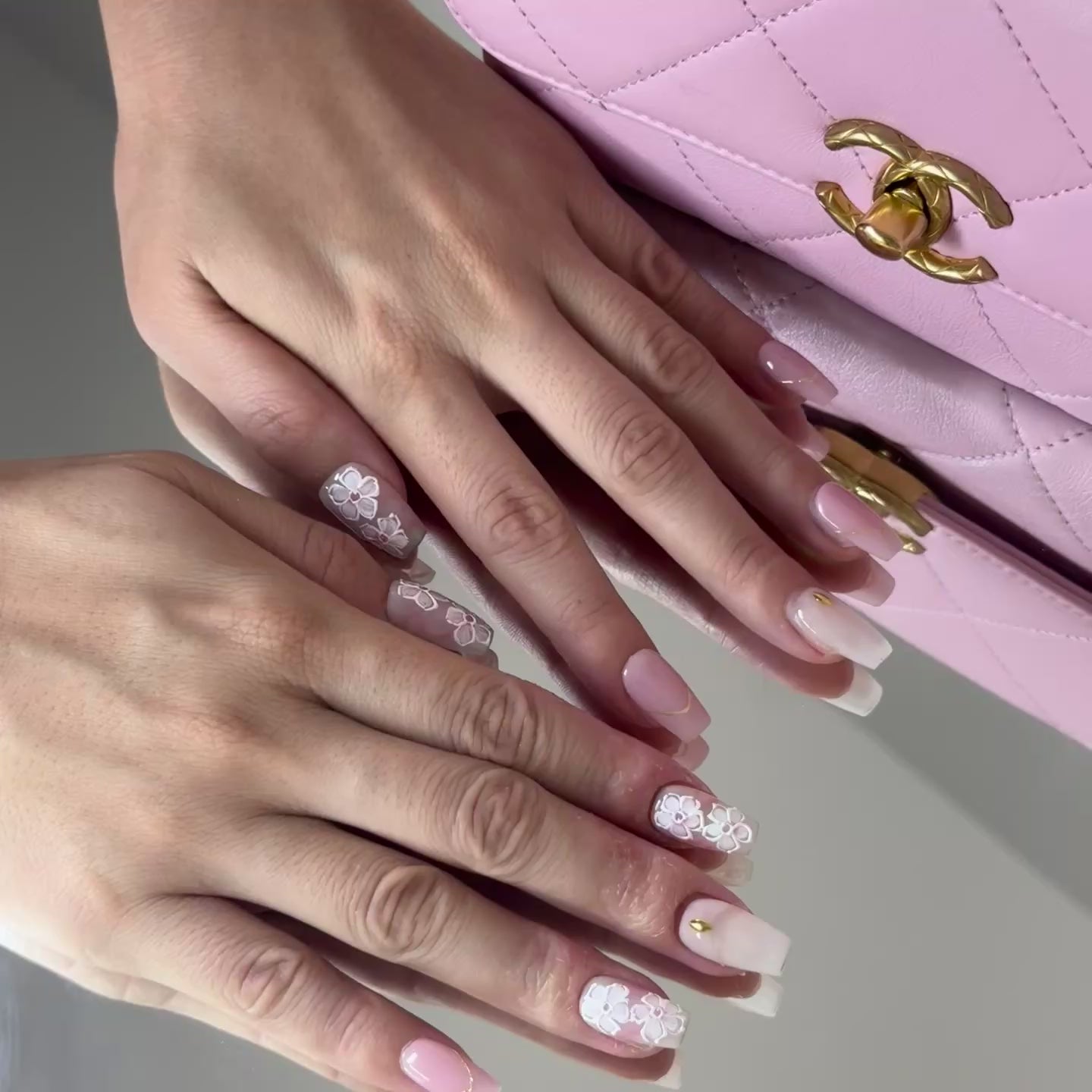 Pastel Pink 3D Floral Press-On Nails