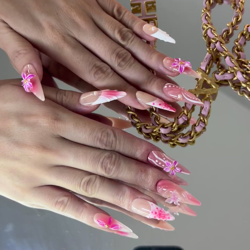 Tropical Pink Orchid 3D Press-On Nails